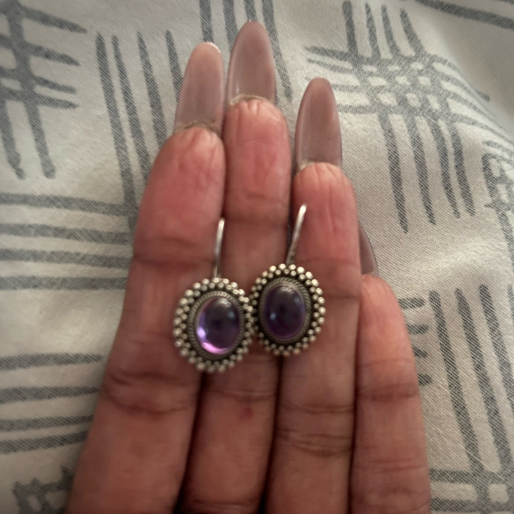 Beautiful purple stone sterling silver earrings with wire